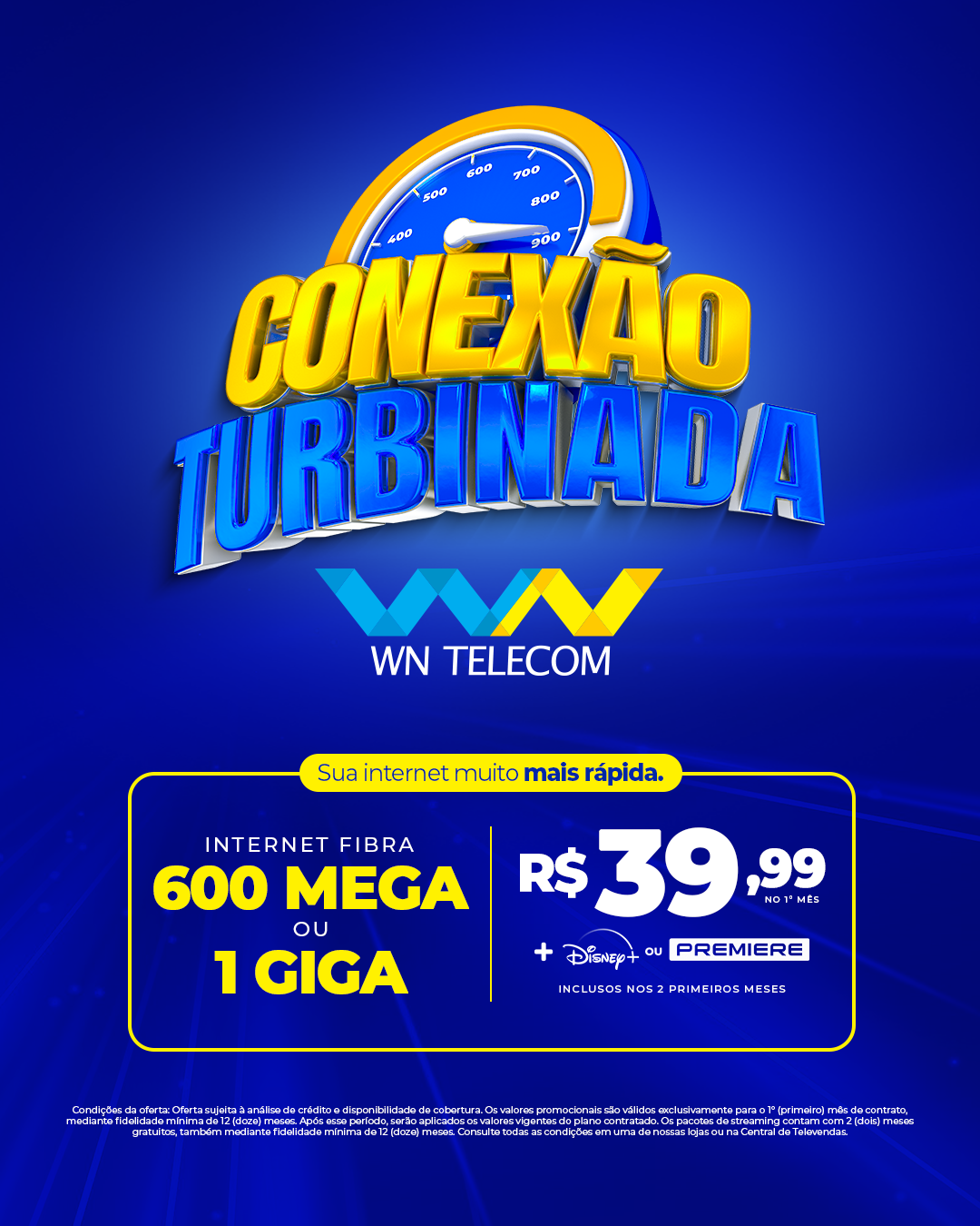 WN Telecom - Internet fibra 600 Mega ou 1 Giga